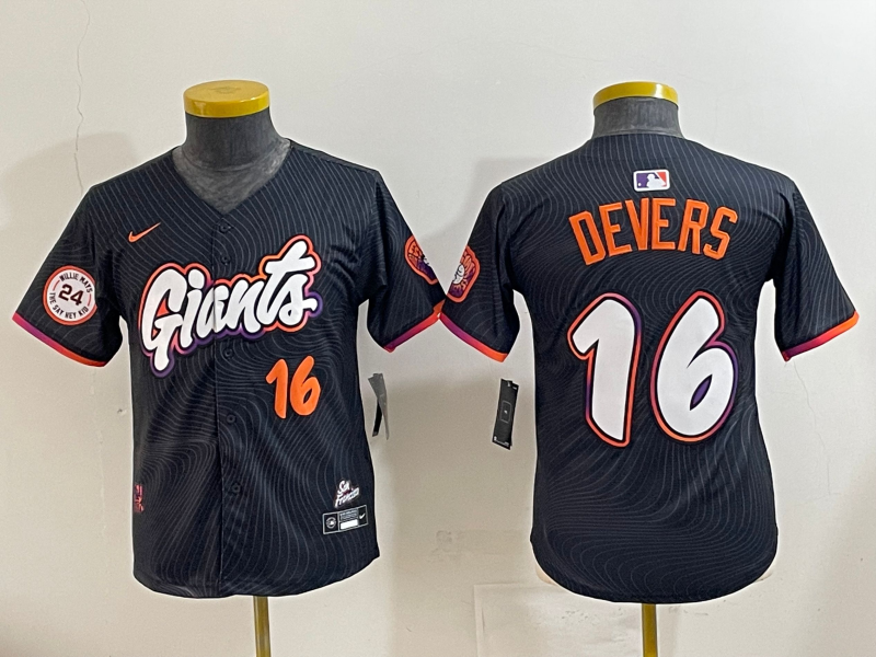 Men 2025 San Francisco Giants #16 Devers Black Joint Name Nike MLB Jersey style 24
